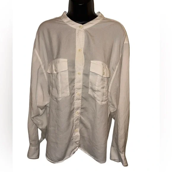 Zara White Oversized Linen Button Down with Pockets - Picture 1 of 3